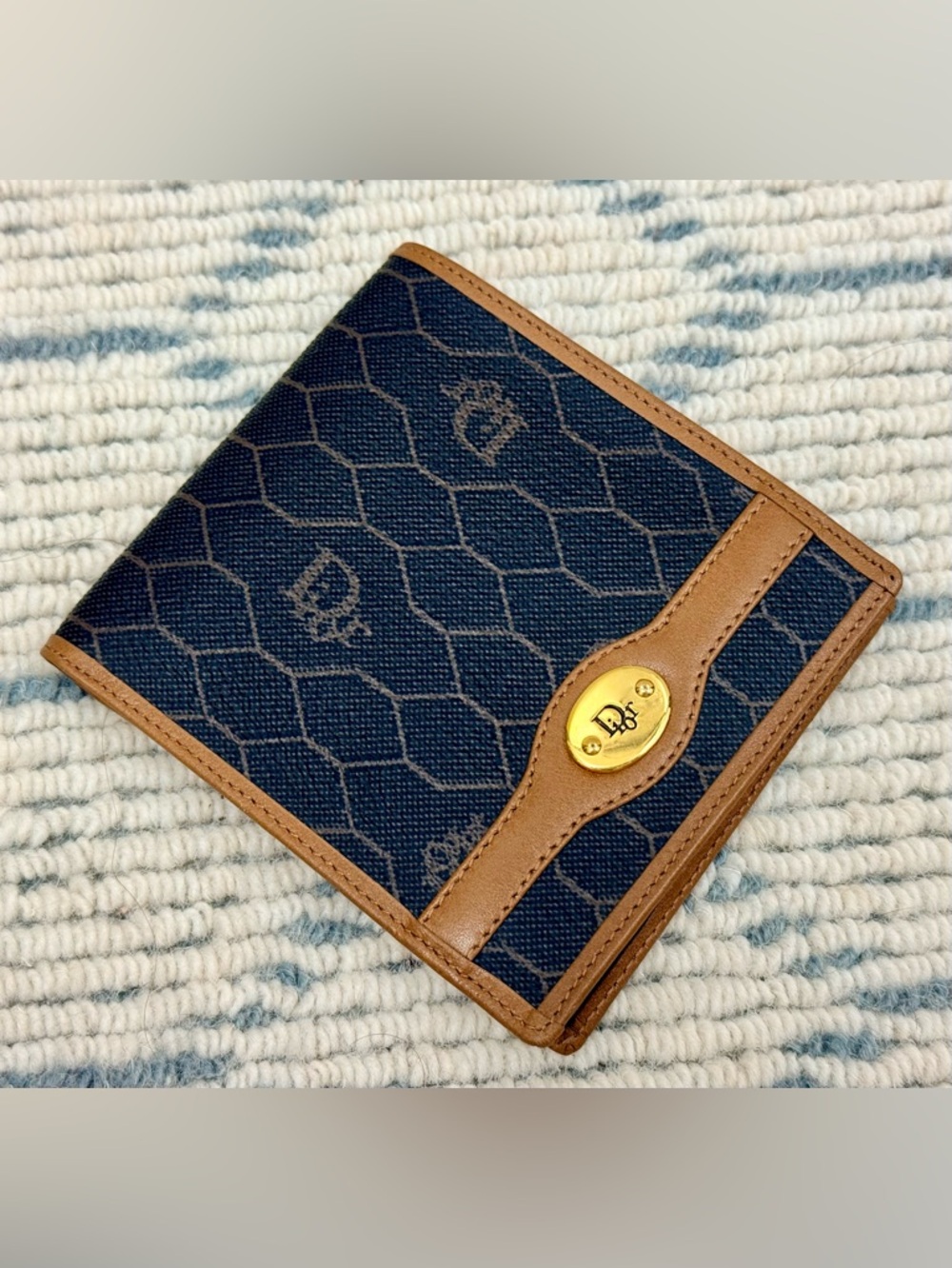 DIOR Vintage Unisex Icon Brown Honeycomb Monogram Canvas Leather Bifold Wallet - Picture 4 of 16